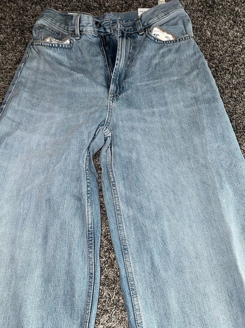Zara TRF Extra Wide Leg High Rise Jeans Blue Waist 26